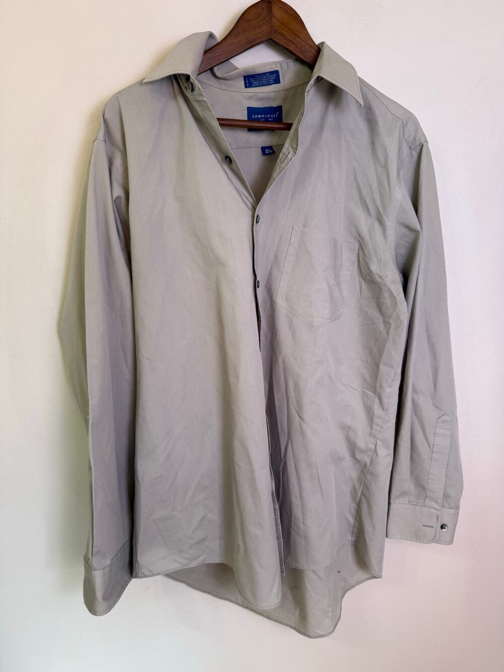 Vintage Towncraft Dress Shirt 16.5 34/35 Gray Wrinkle Free Hong Kong Mens XL